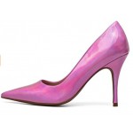 Vegan Fucshia Iridescent Wrinkle Metallic Pu Linea Paolo - Meryl - Women's Block Heel Square Toe Mary Jane Pumps with Chain Detail