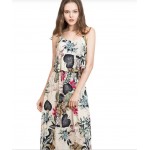 Women's summer new temperament sleeveless printed flounce loose strap strapless dresses