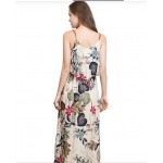 Women's summer new temperament sleeveless printed flounce loose strap strapless dresses